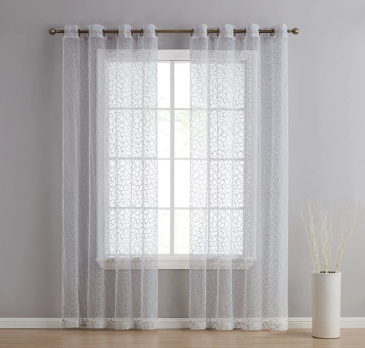 HLC Audrey Embroidered Grommet Sheer Curtain Panels
