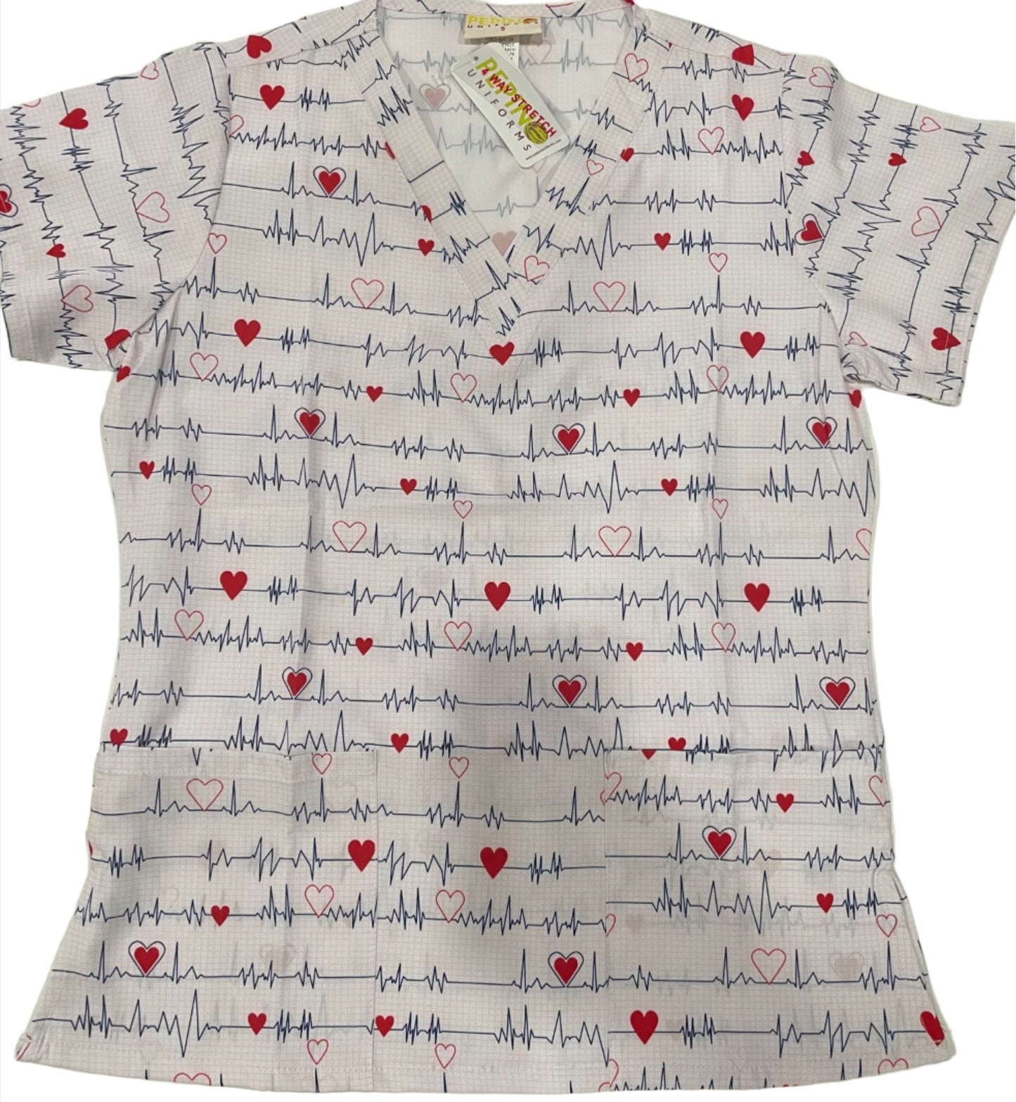 Haut à col en V imprimé EKG bleu Pepino Uniforms