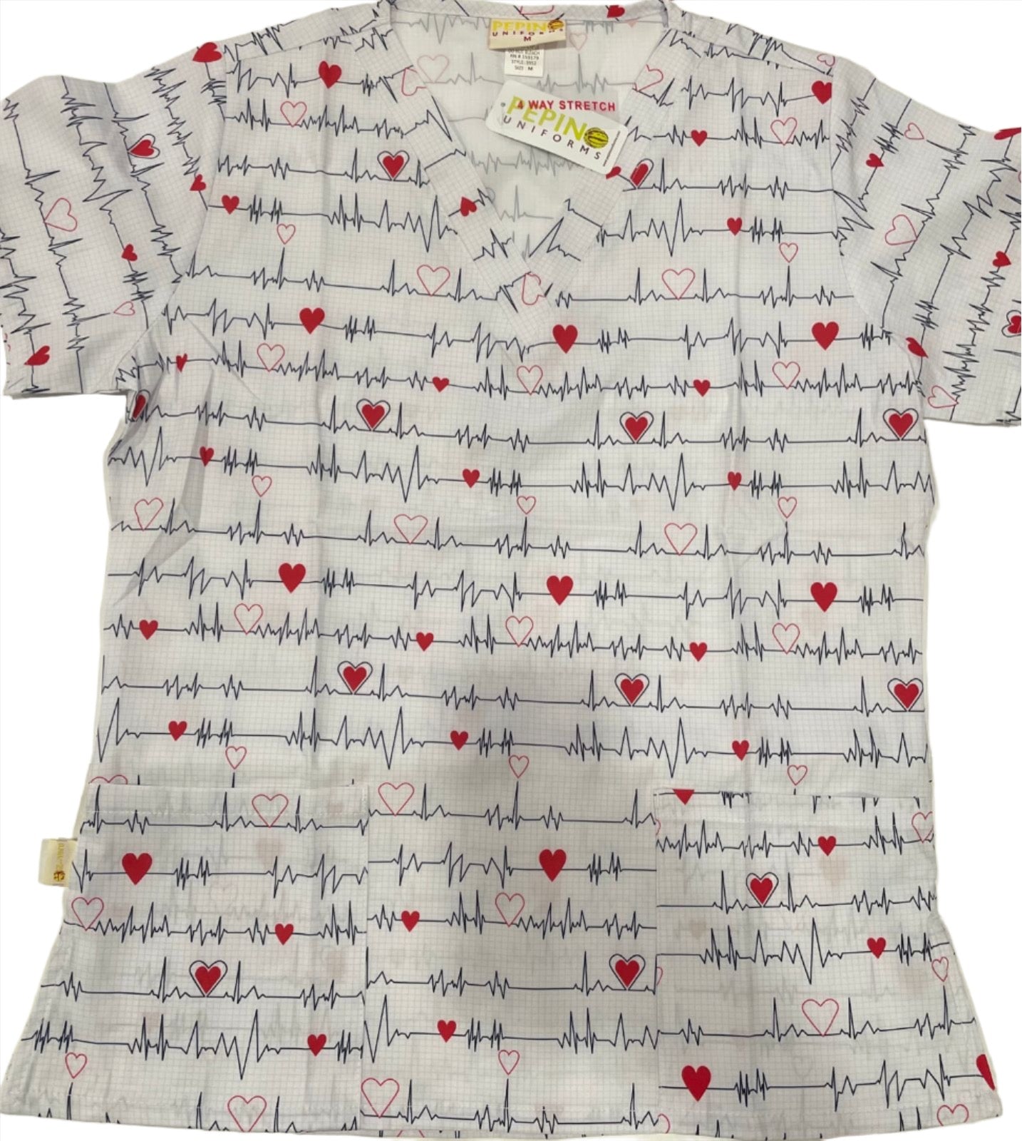 Blusa médica con cuello en V y estampado de electrocardiogramas de Pepino Uniforms