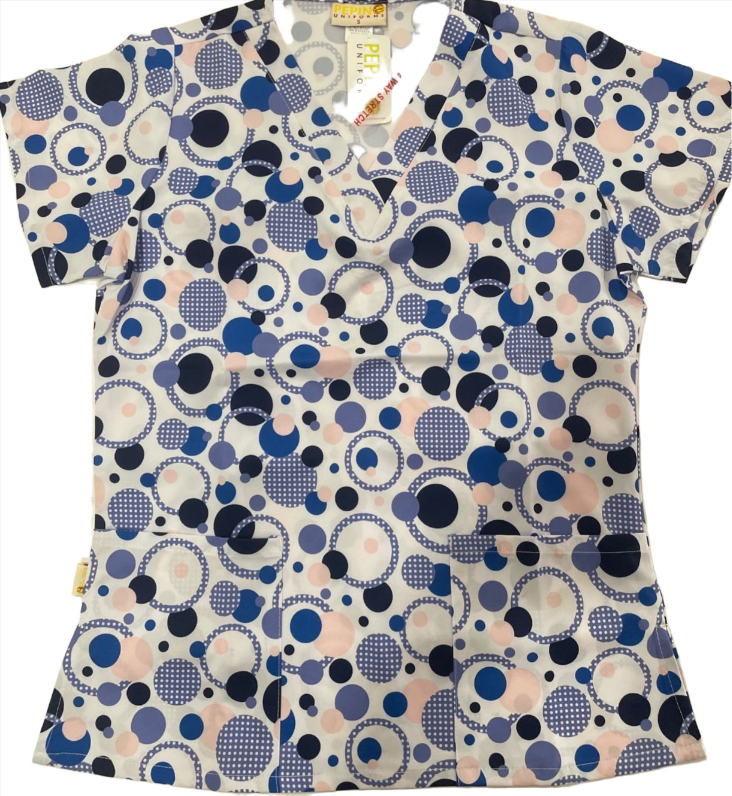Blusa médica con cuello en V y lunares estampados de Pepino Uniforms