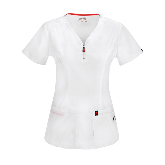 Code Happy Zipper V-Neck Scrub Top