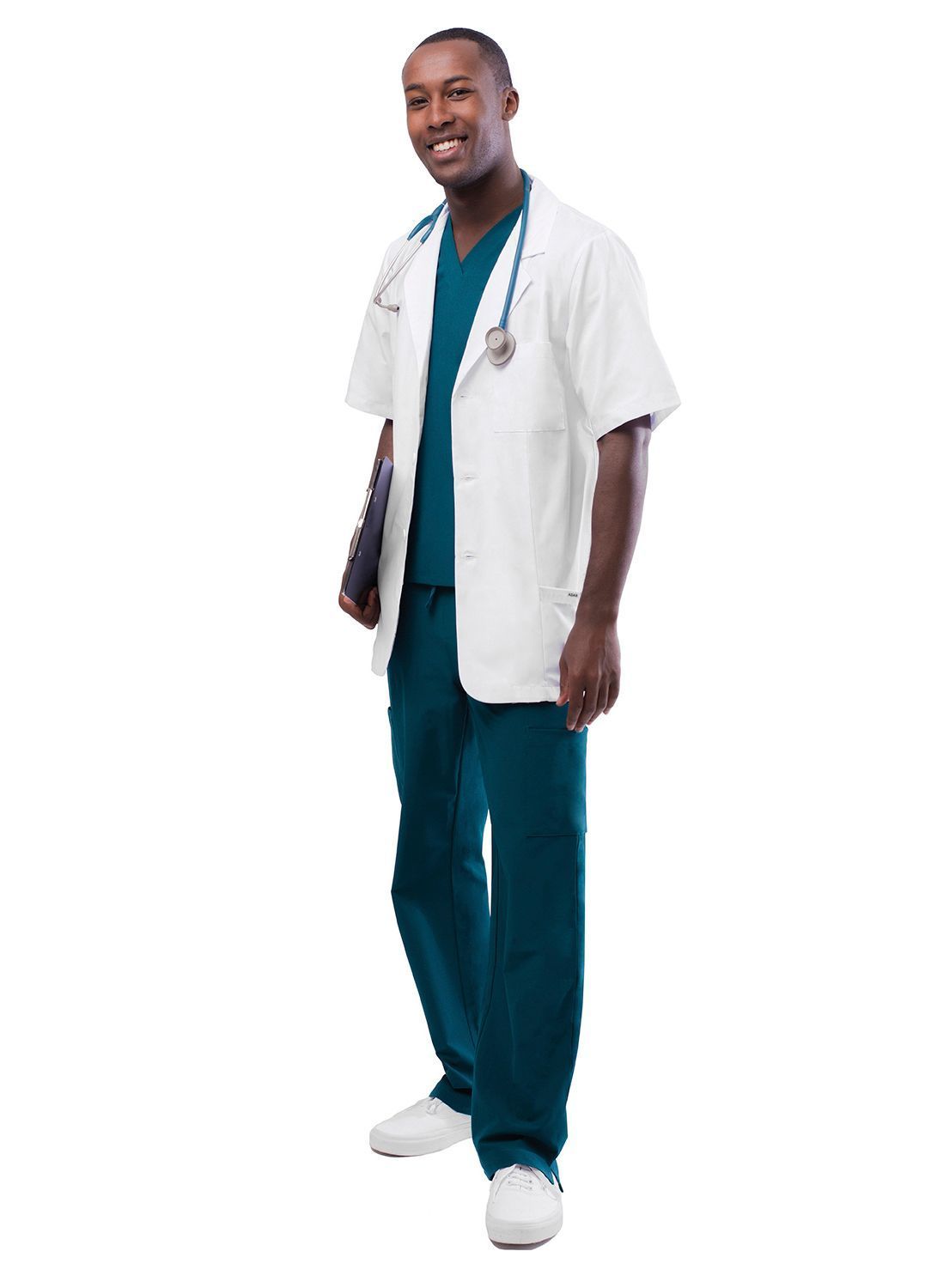 Bata de laboratorio de consulta unisex de manga corta de 31" de Adar Universal