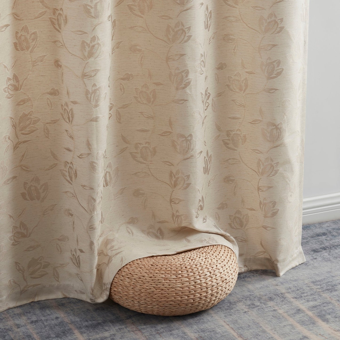 HLC Zoey Burlap Floral Grommet Curtains