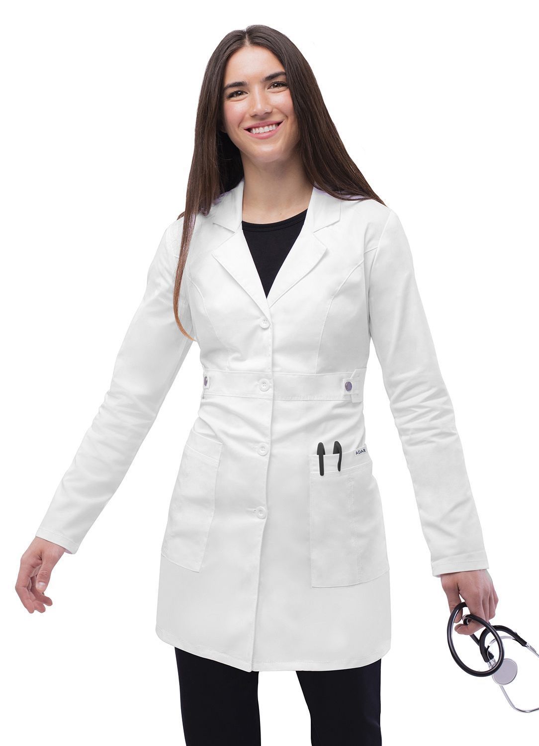 Blouse de laboratoire extensible Adar Pop pour femmes de 36 po avec taille à patte