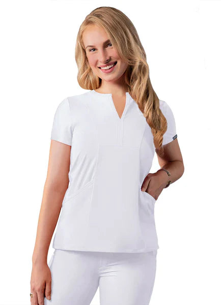 Adar Addition Notched Neck Bib Front Scrub Top