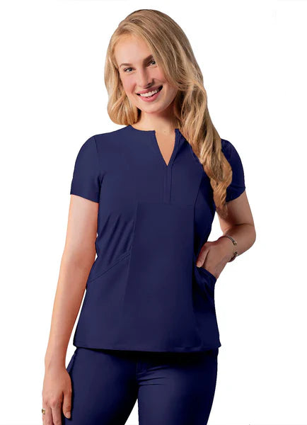 Adar Addition Notched Neck Bib Front Scrub Top