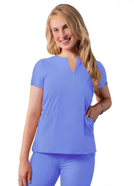 Adar Addition Notched Neck Bib Front Scrub Top