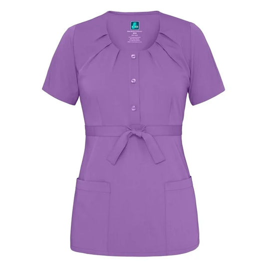 Adar Indulgence Scoop Neck Pleated Scrub Top