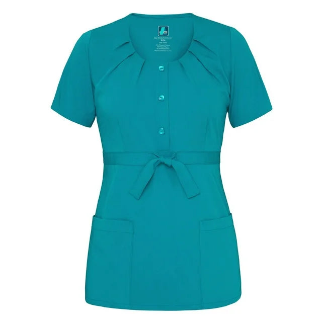 Adar Indulgence Scoop Neck Pleated Scrub Top