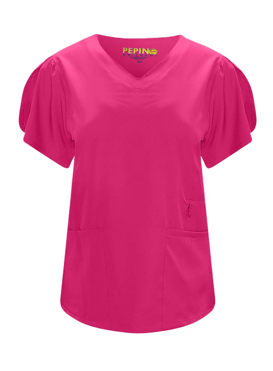 Pepino Uniforms Hidden Zipper V-Neck Top