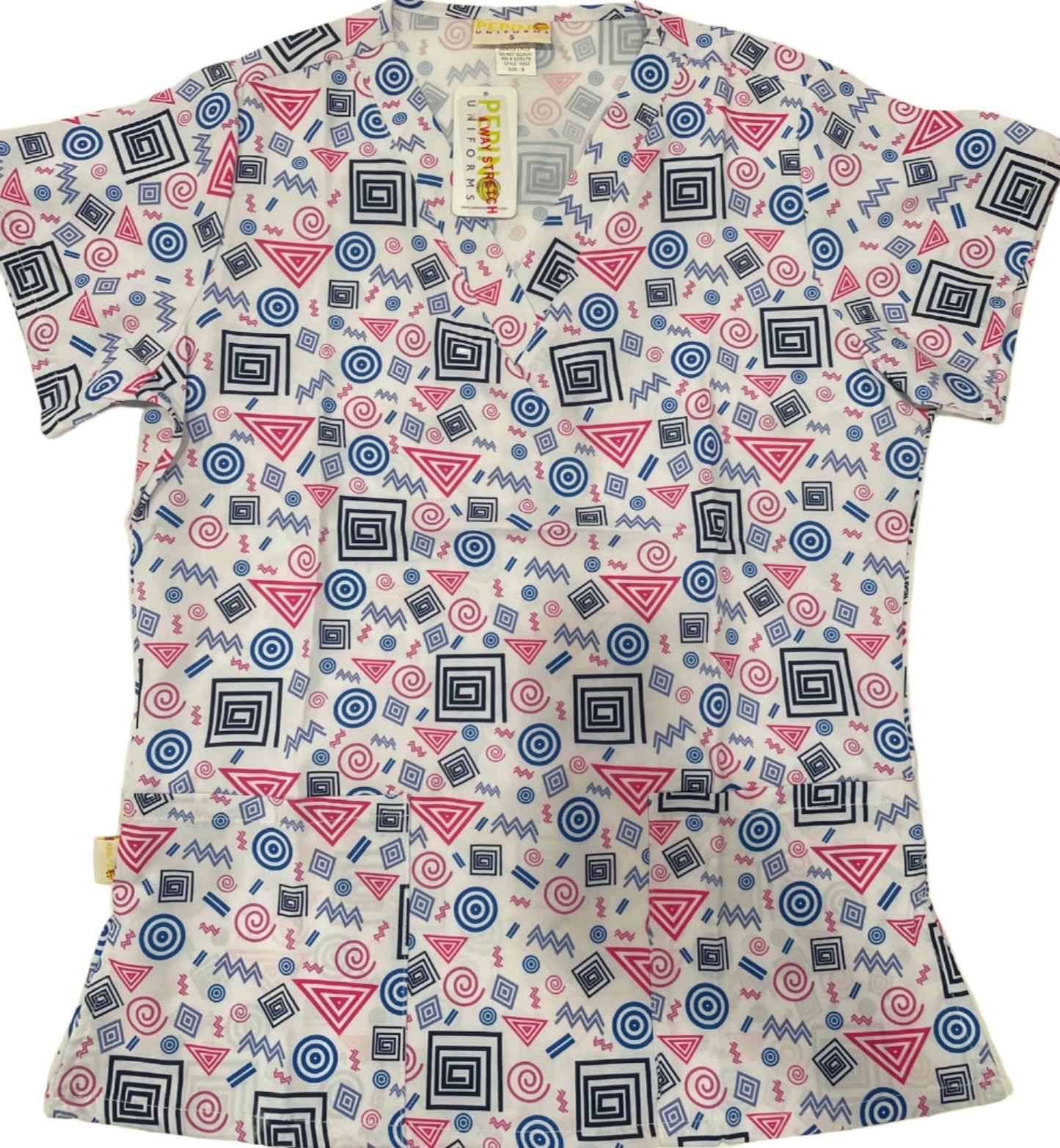 Pepino Uniforms Top con cuello en V estampado Swirly Royal Trim