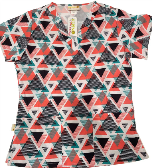 Pepino Uniforms Printed Linked Triangles V-Neck Top