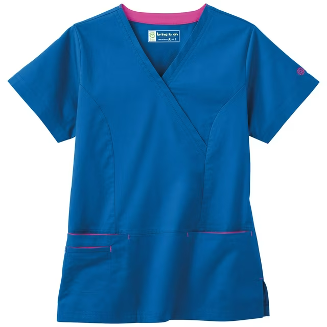 Bio Stretch Banded Mock Wrap Scrub Top