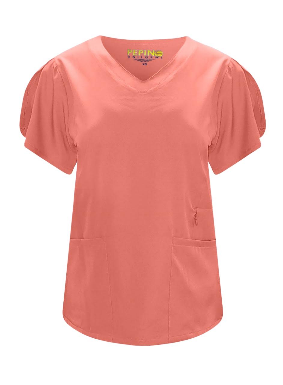 Pepino Uniforms Hidden Zipper V-Neck Top