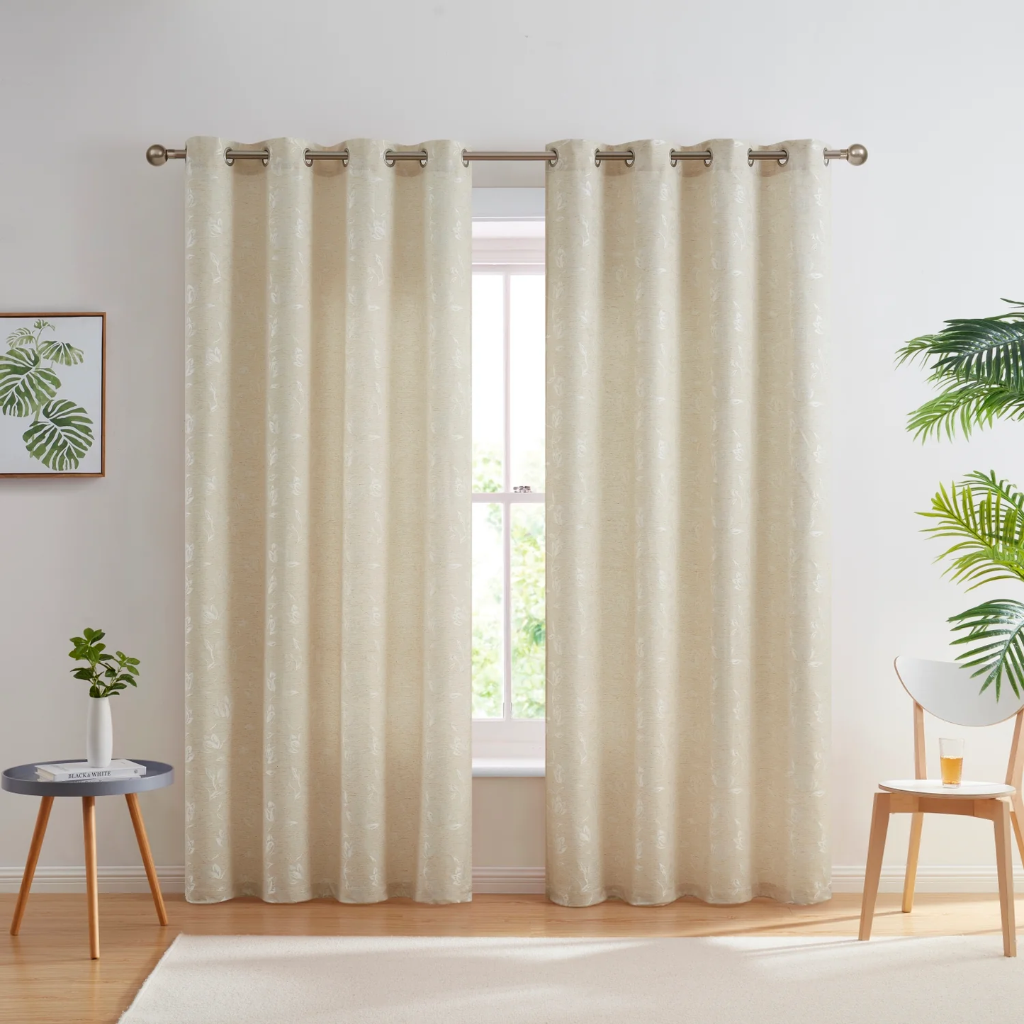 HLC Zoey Burlap Floral Grommet Curtains