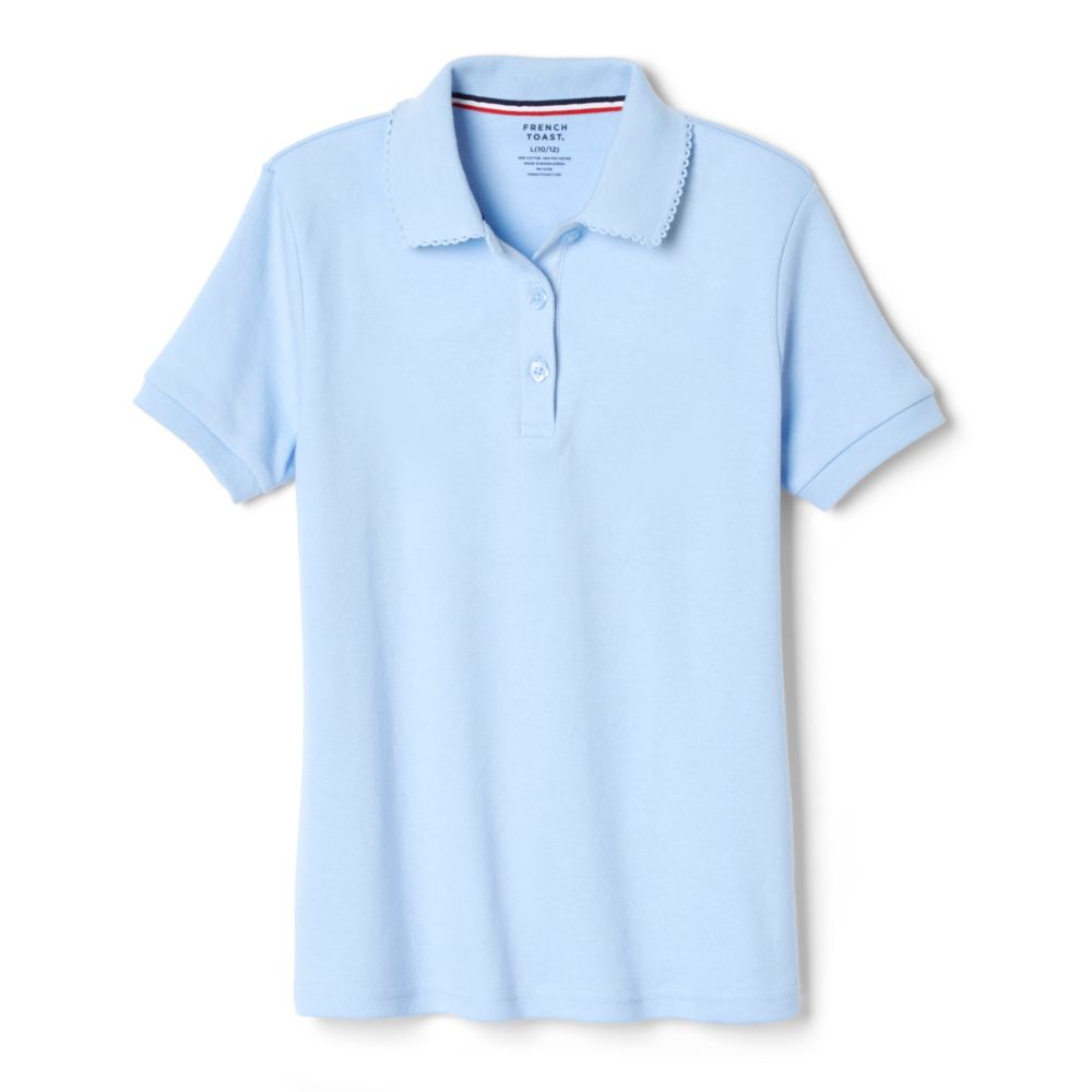 French Toast Girls Short Sleeve Interlock Polo with Picot Collar