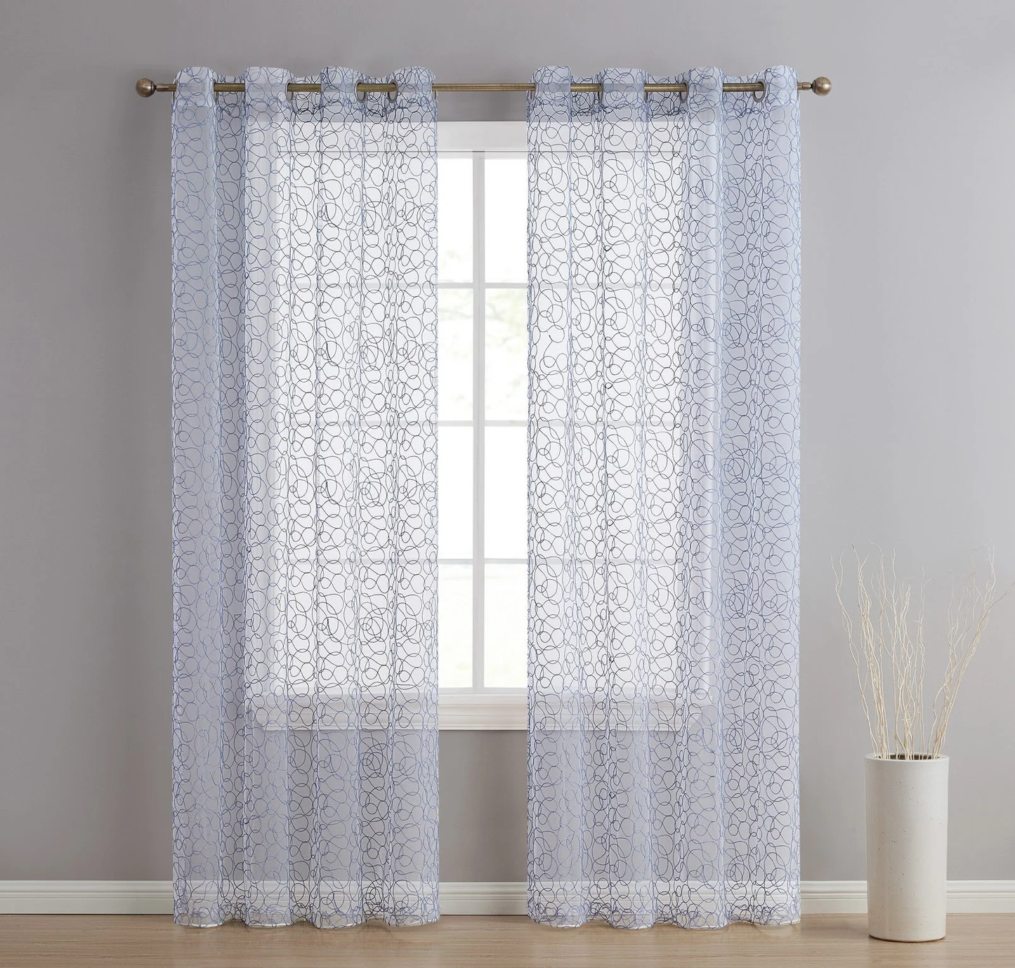 HLC Audrey Embroidered Grommet Sheer Curtain Panels