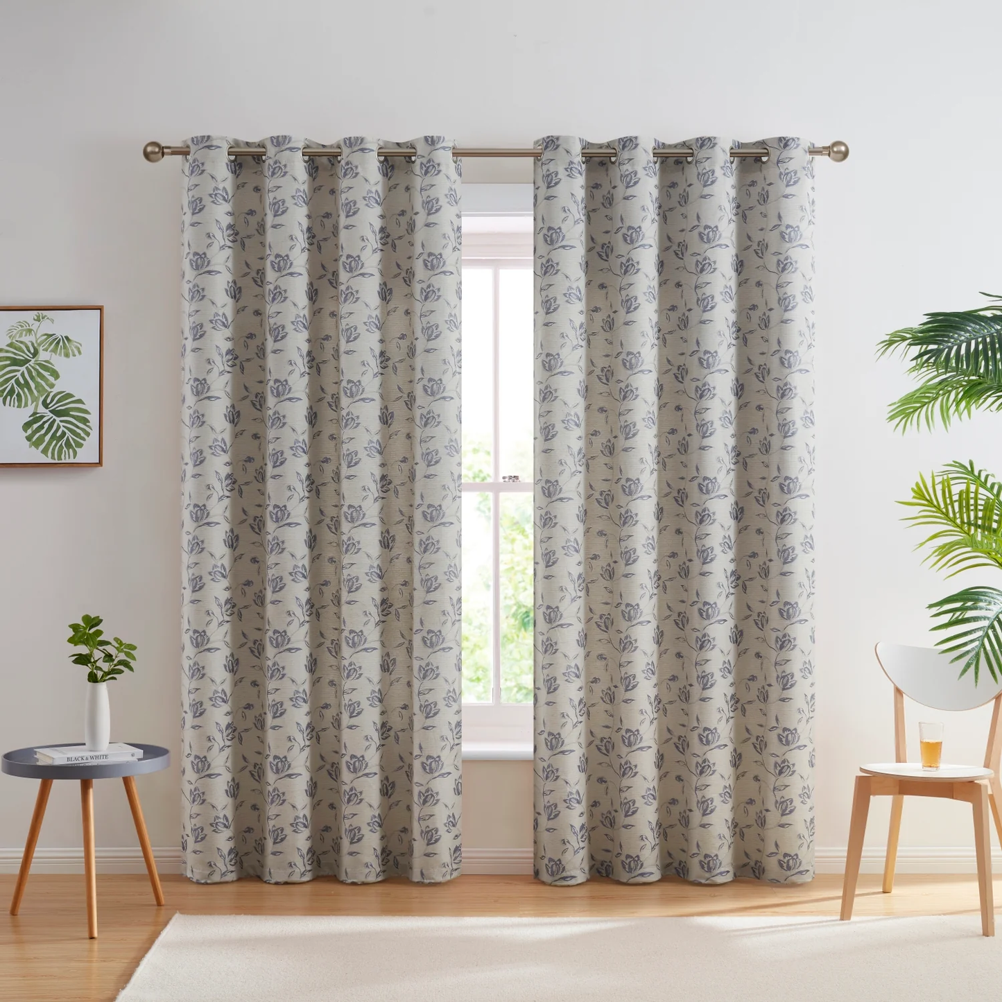 HLC Zoey Burlap Floral Grommet Curtains