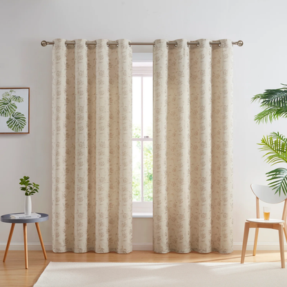 HLC Zoey Burlap Floral Grommet Curtains