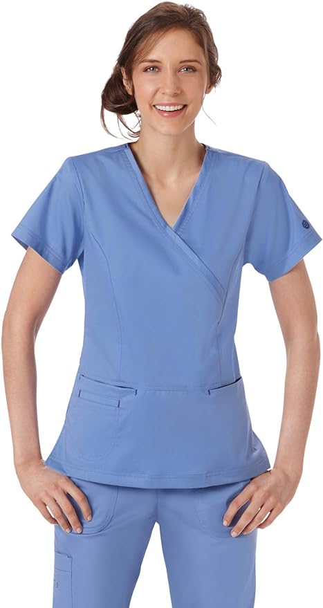 Bio Stretch Banded Mock Wrap Scrub Top