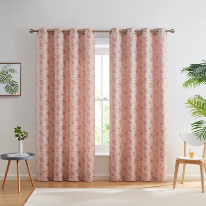 HLC Zoey Burlap Floral Grommet Curtains