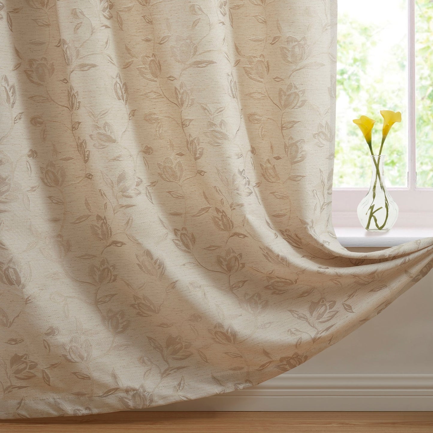 HLC Zoey Burlap Floral Grommet Curtains