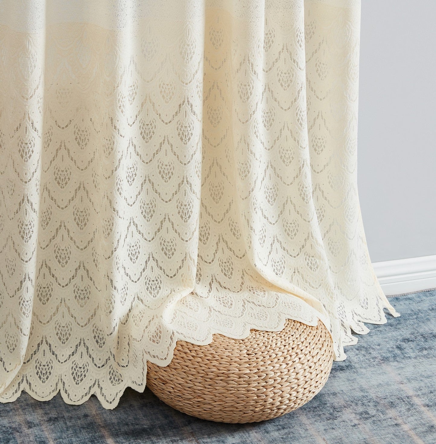 HLC Monaco Macrame Lace Sheer Rod Pocket Curtain Panels