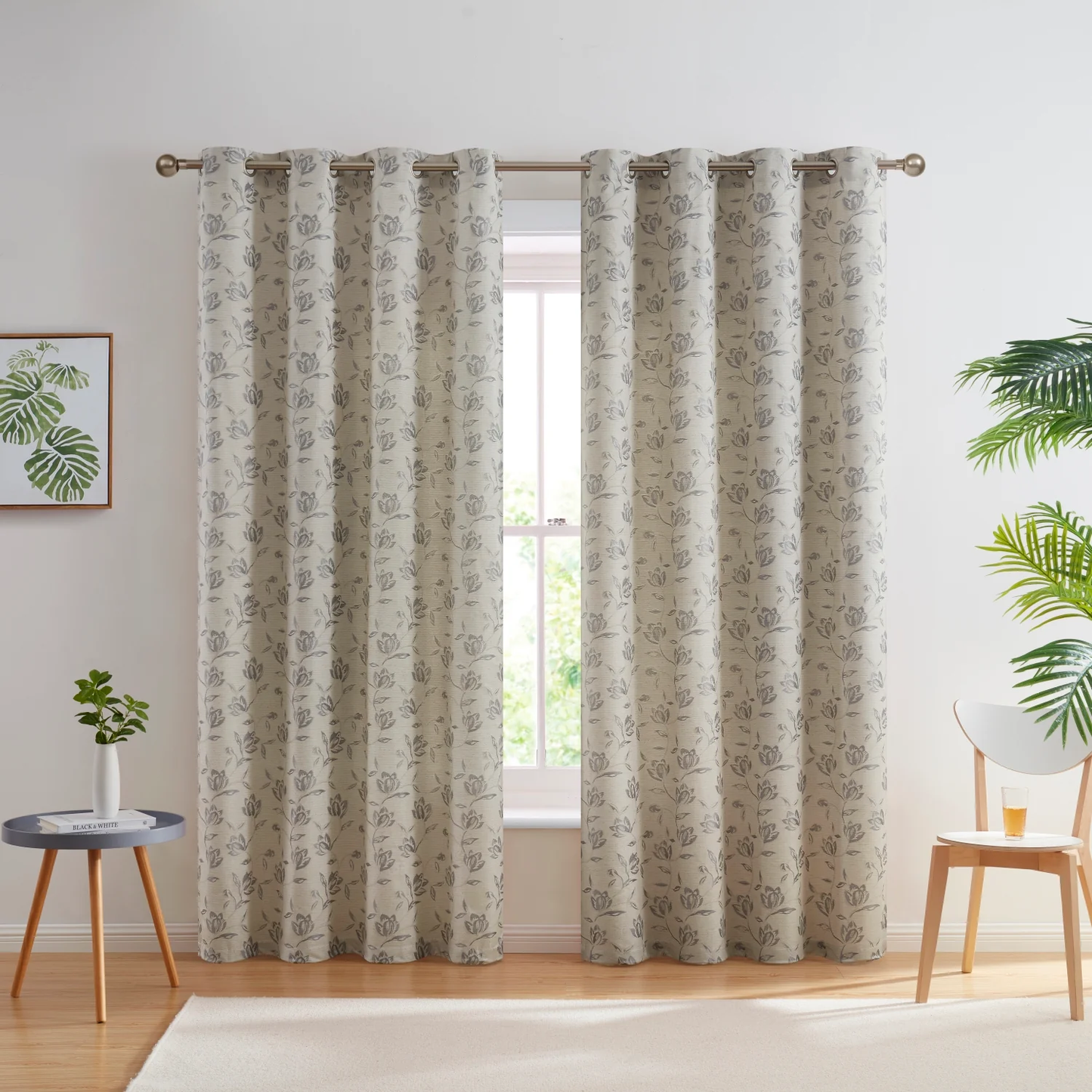 HLC Zoey Burlap Floral Grommet Curtains